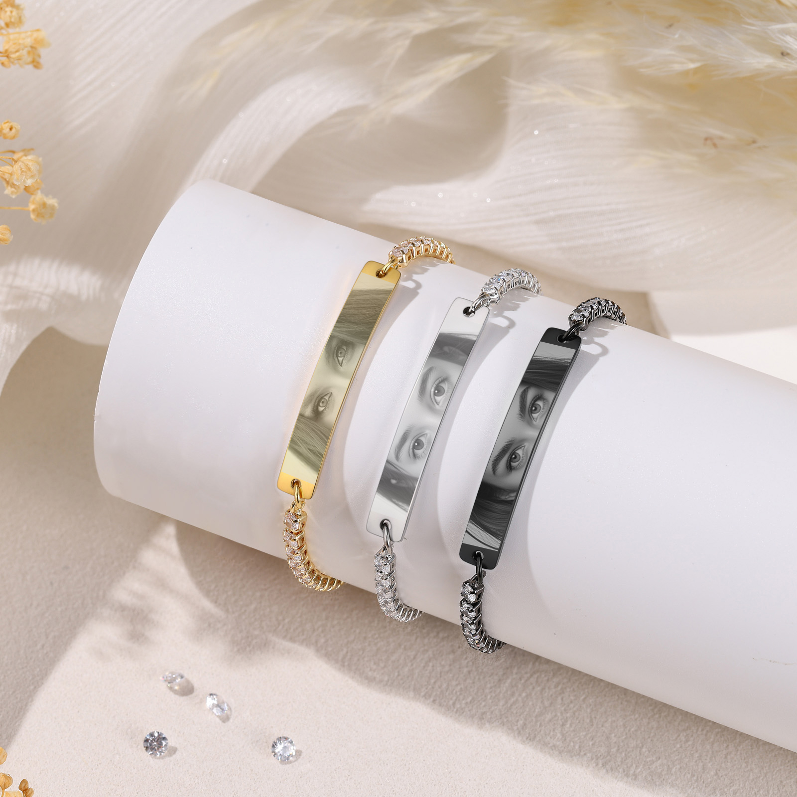 Pulsera de tenis ajustable y personalizada con foto para ella