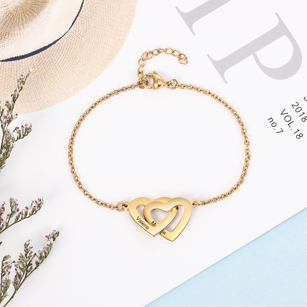 Pulsera con dijes de corazón con 2 nombres pulsera personalizada para mujer | Jessemade