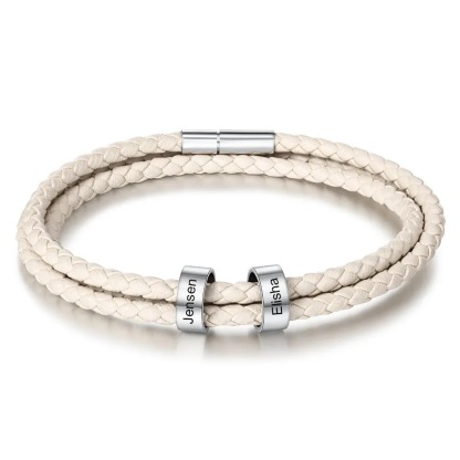 Pulsera para hombre de cuero trenzado personalizada con 2 nombres en 2 aros 7 colores 