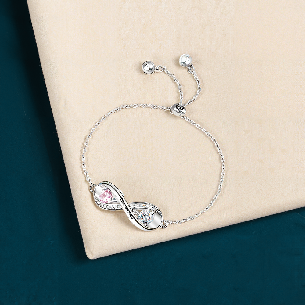 A mi mamá-Pulsera para mujer de "infinito" con 2 nombres personalizados y 2 piedras de nacimiento | Jessemade