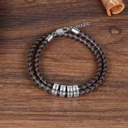 Pulsera de Cuero Trenzado 2 Nombres Personalizados para Hombre