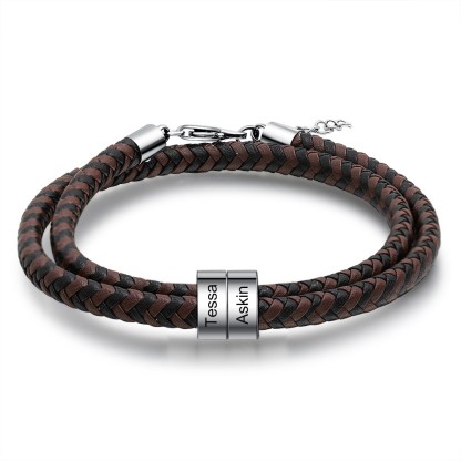 Pulsera de Cuero Trenzado 2 Nombres Personalizados para Hombre