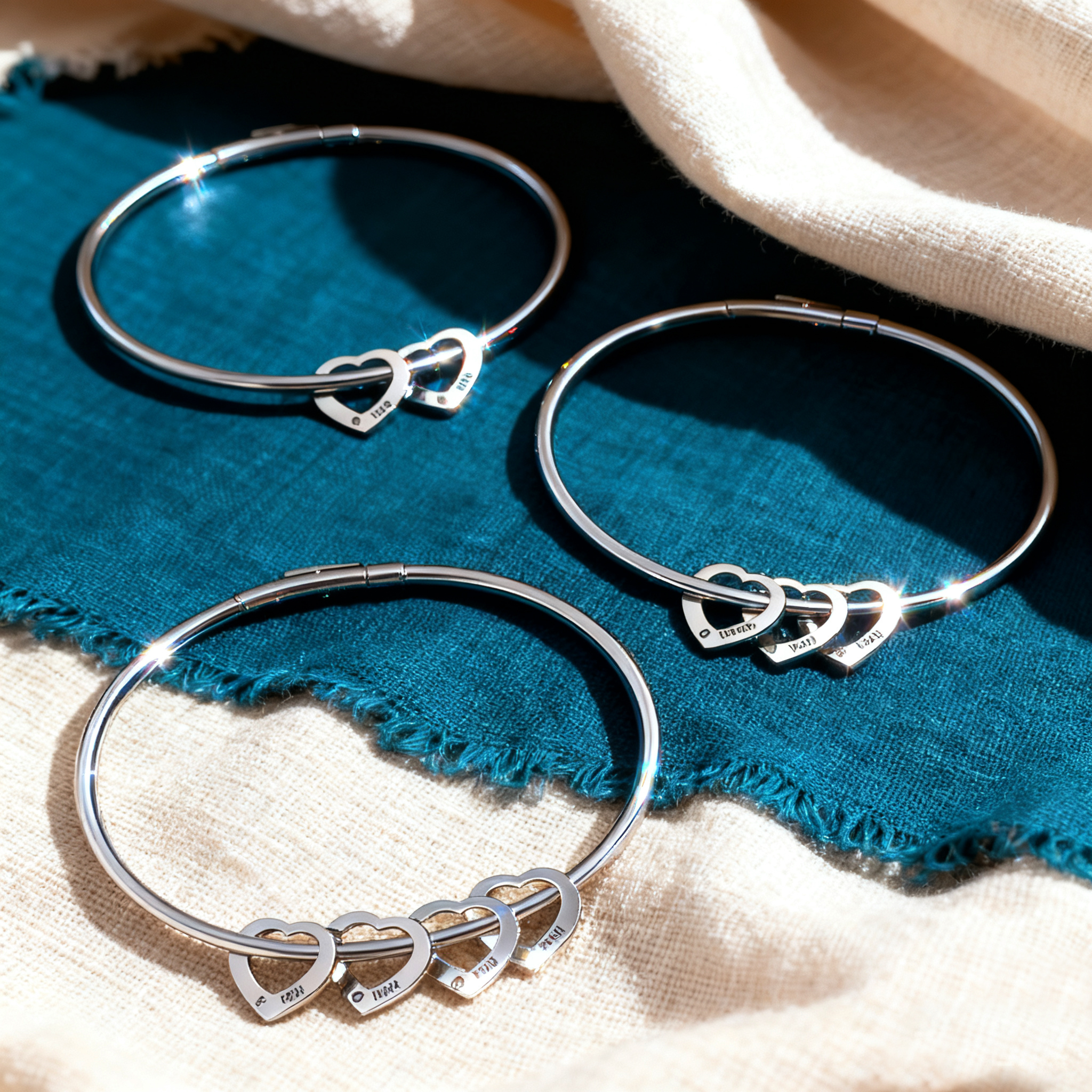 Pulsera para mujer con colgantes de corazón personalizados con 2 nombres y 2 piedras de nacimiento