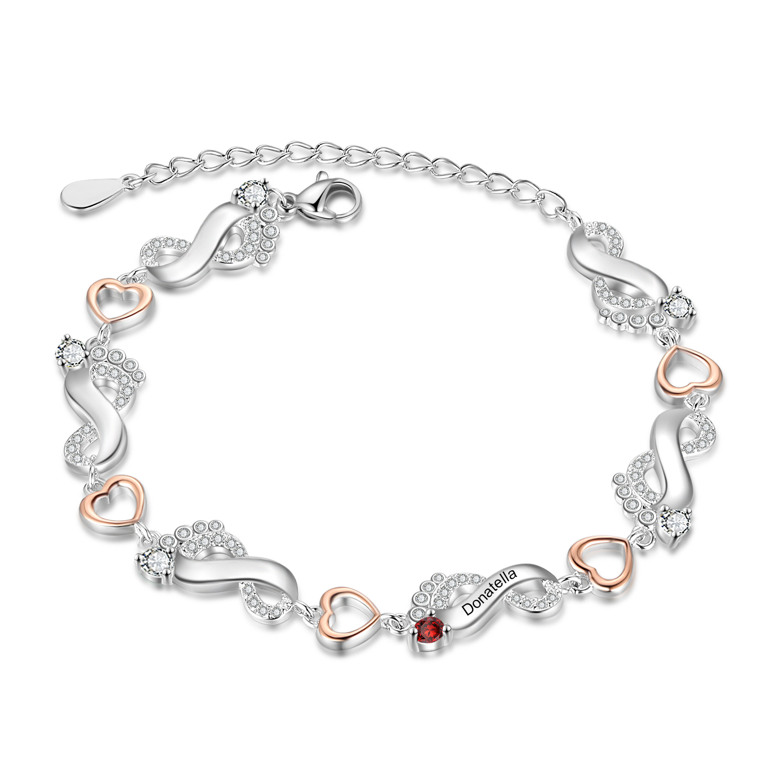 Pulsera personalizada para mujer con 1-6 nombres de pie de bebé con 1-6 piedras de nacimiento