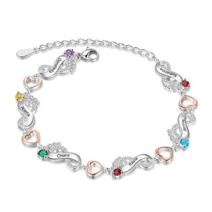 Pulsera personalizada para mujer con 1-6 nombres de pie de bebé con 1-6 piedras de nacimiento