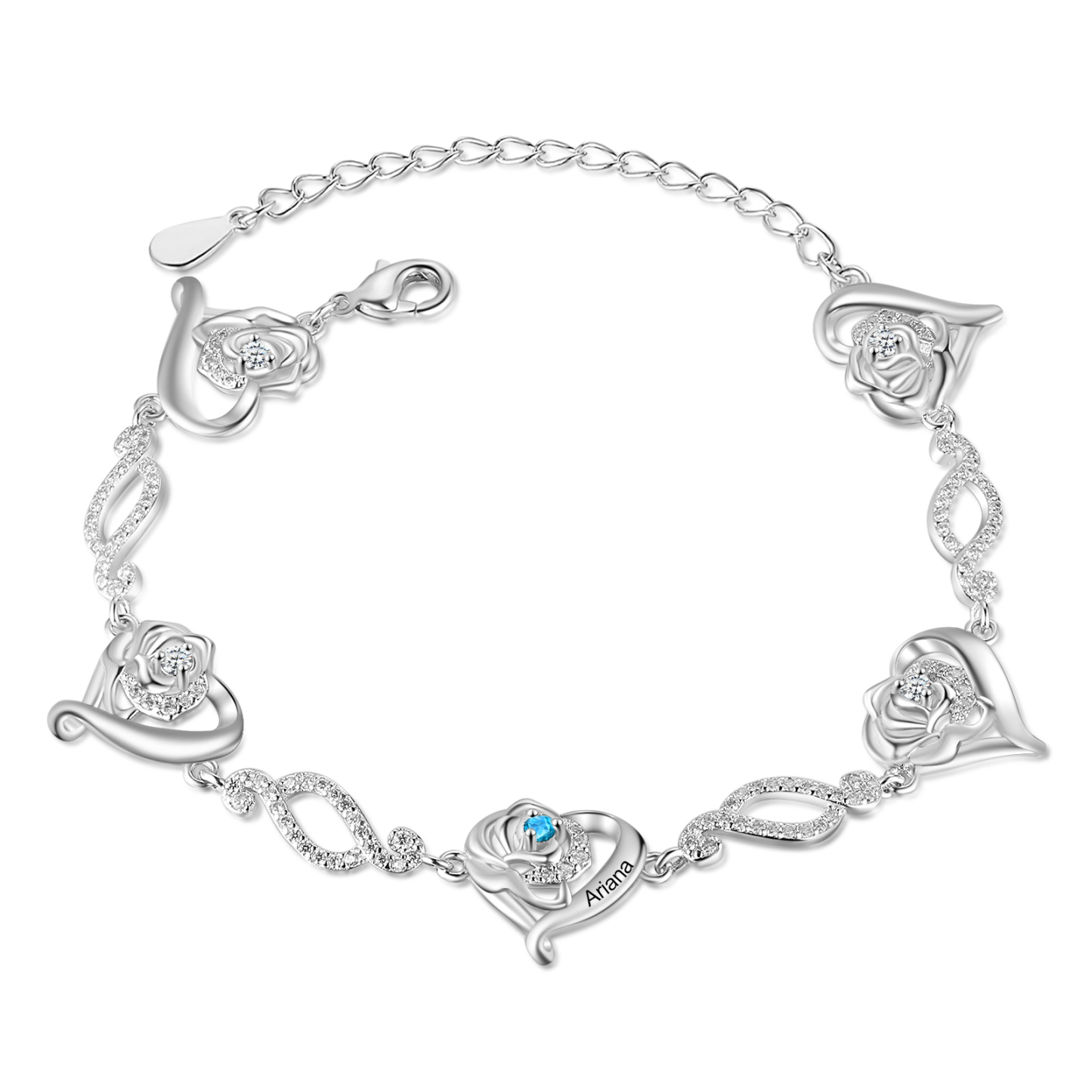 Pulsera de rosa con 1 nombre y 1 piedra de nacimiento pulsera personalizada para mujer | Jessemade