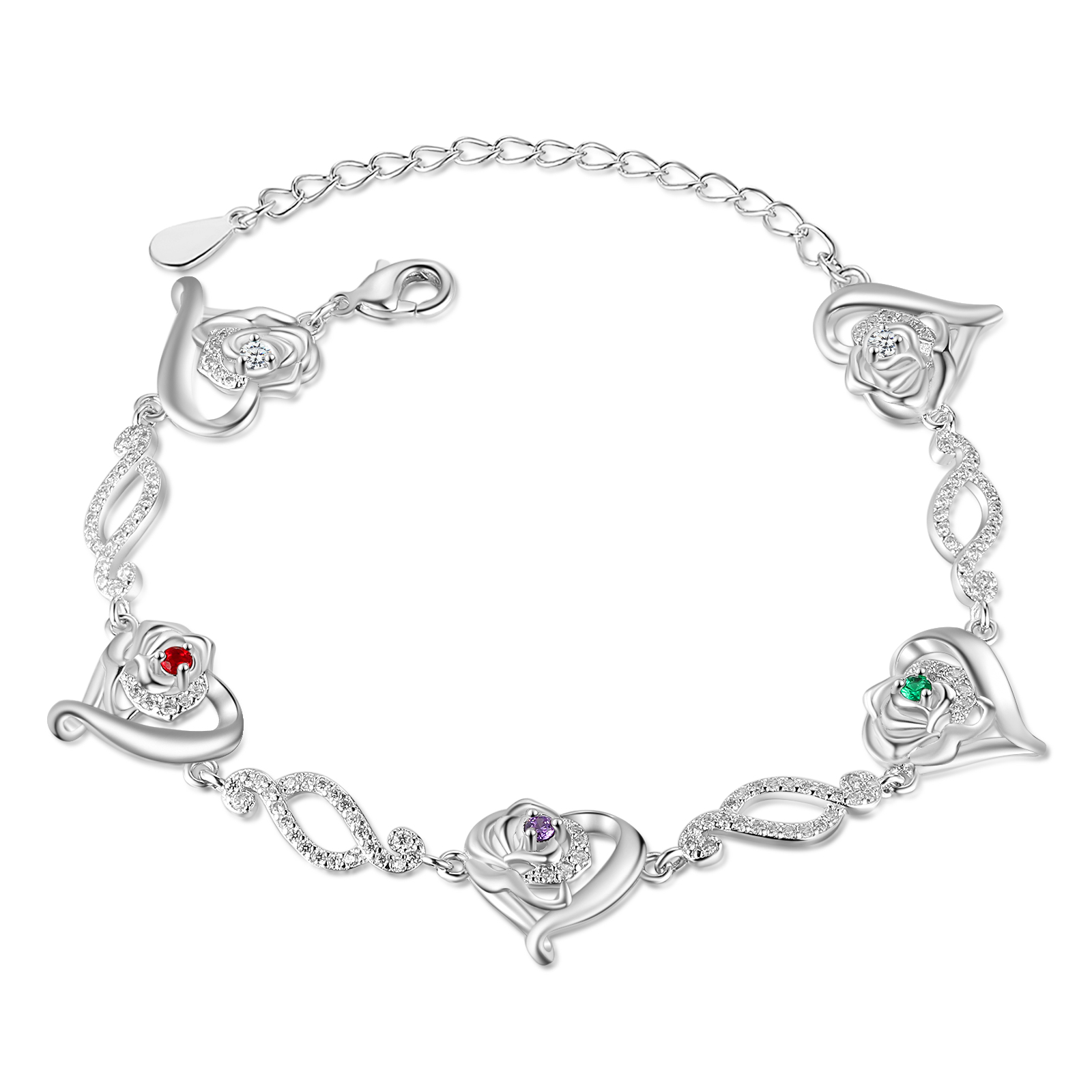 Pulsera de rosa con 3 nombres y 3 piedras de nacimiento pulsera personalizada para mujer | Jessemade