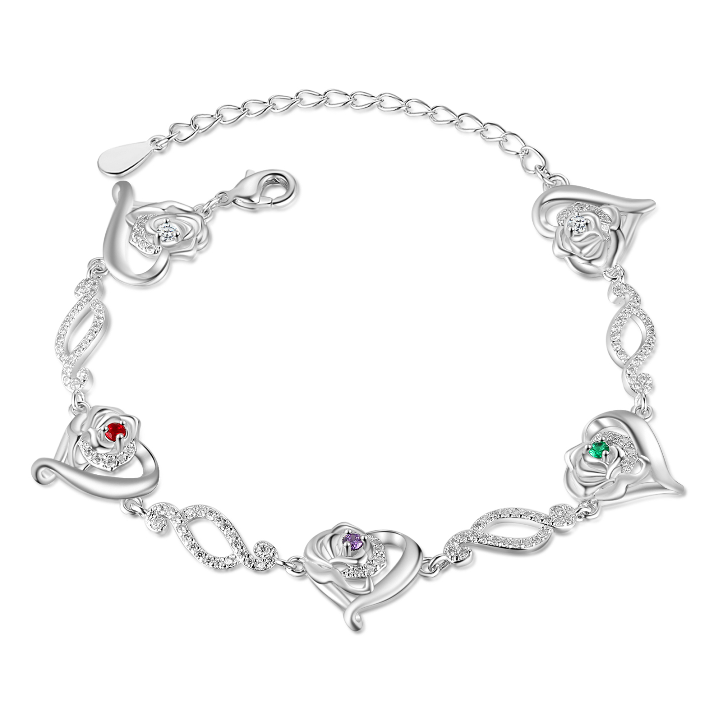 Pulsera de rosa con 3 nombres y 3 piedras de nacimiento pulsera personalizada para mujer | Jessemade
