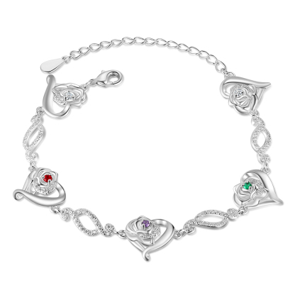 Pulsera de rosa con 3 nombres y 3 piedras de nacimiento pulsera personalizada para mujer | Jessemade