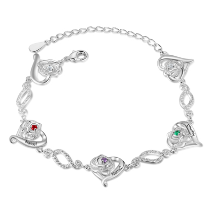 Pulsera de rosa con 3 nombres y 3 piedras de nacimiento pulsera personalizada para mujer | Jessemade