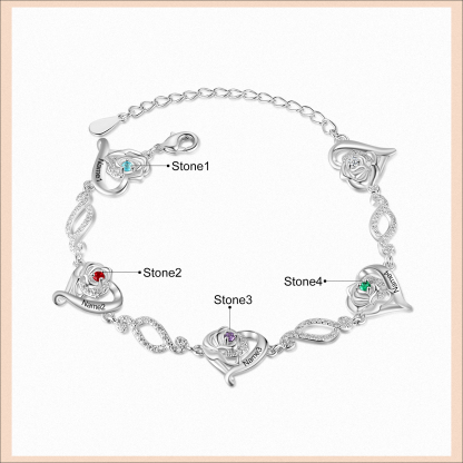 Pulsera de rosa con 4 nombres y 4 piedras de nacimiento pulsera personalizada para mujer | Jessemade