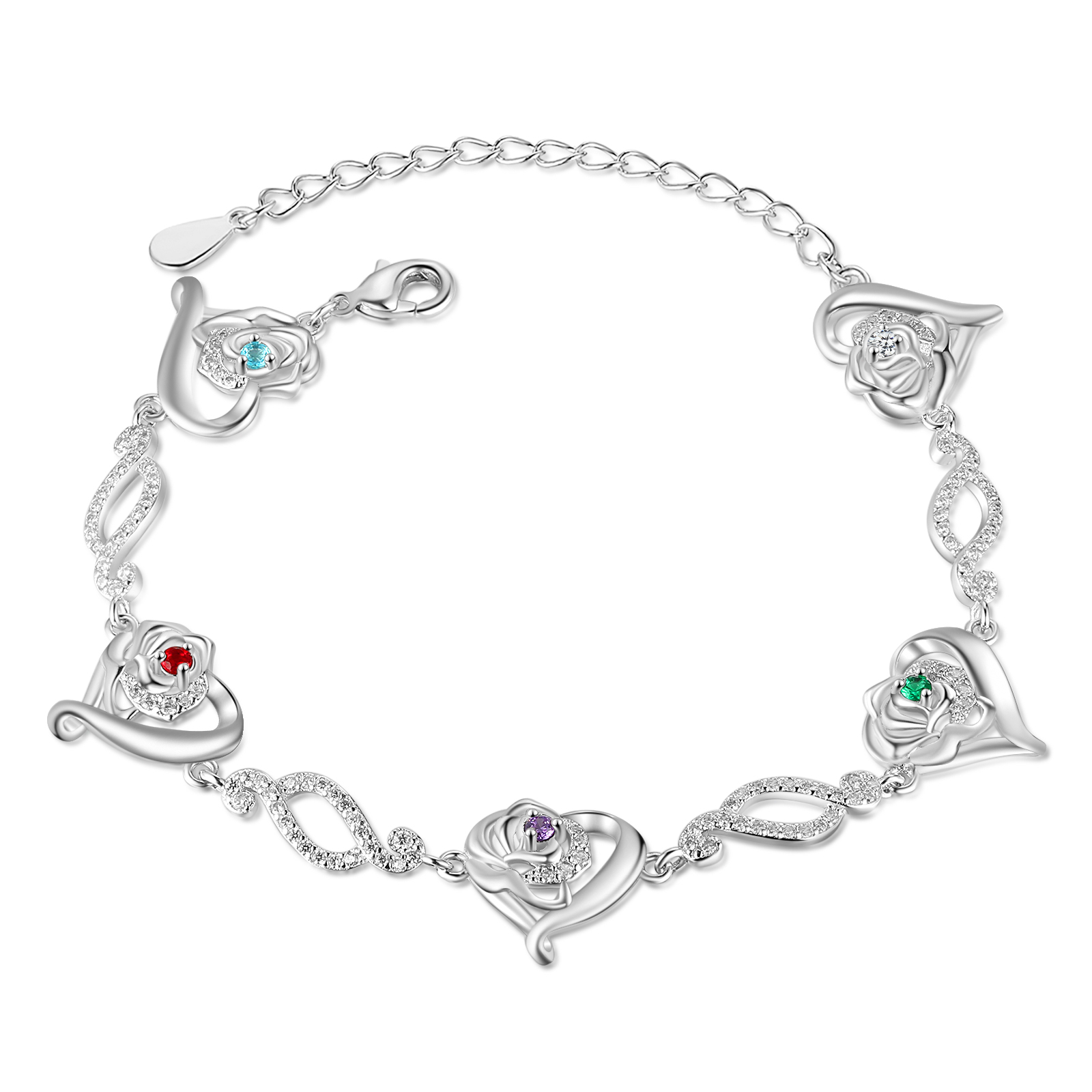 Pulsera de rosa con 4 nombres y 4 piedras de nacimiento pulsera personalizada para mujer | Jessemade