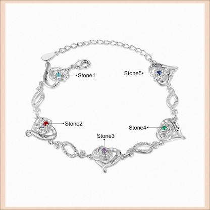 Pulsera de rosa con 5 nombres y 5 piedras de nacimiento pulsera personalizada para mujer | Jessemade