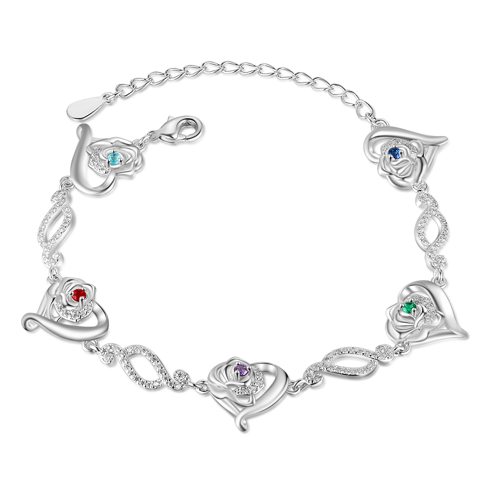 Pulsera de rosa con 5 nombres y 5 piedras de nacimiento pulsera personalizada para mujer | Jessemade