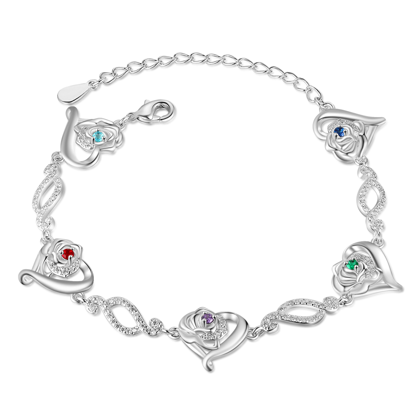 Pulsera de rosa con 5 nombres y 5 piedras de nacimiento pulsera personalizada para mujer | Jessemade