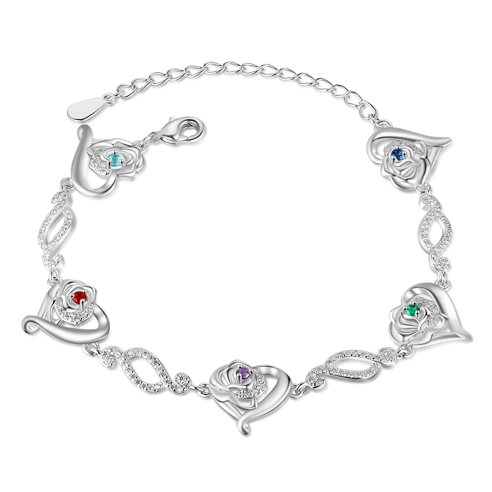 Pulsera de rosa con 5 nombres y 5 piedras de nacimiento pulsera personalizada para mujer | Jessemade