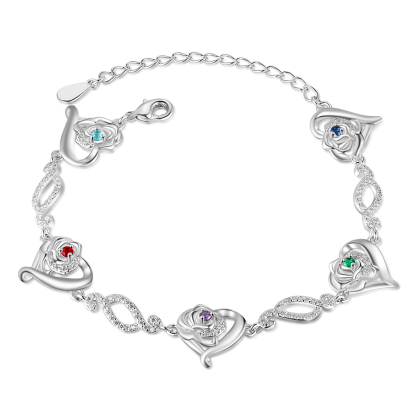 Pulsera de rosa con 5 nombres y 5 piedras de nacimiento pulsera personalizada para mujer | Jessemade