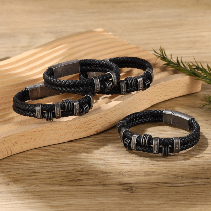 Pulsera de cuero trenzado doble cadena para hombre con 2 nombres personalizados | Jessemade