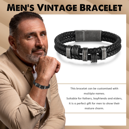Pulsera de cuero trenzado doble cadena para hombre con 3 nombres personalizados | Jessemade