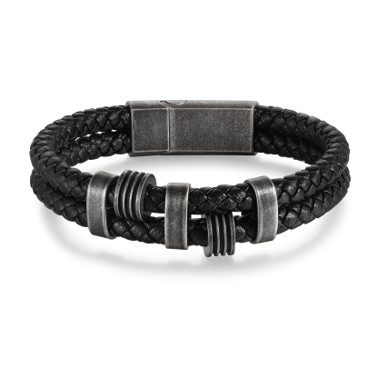 Pulsera de cuero trenzado doble cadena para hombre con 3 nombres personalizados | Jessemade