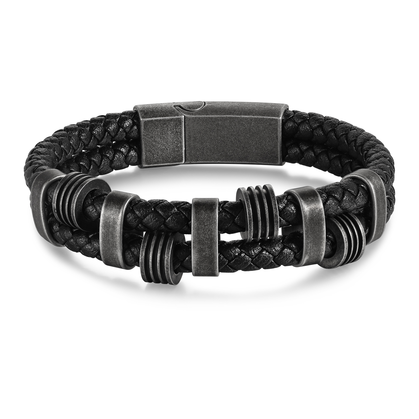 Pulsera de cuero trenzado doble cadena para hombre con 5 nombres personalizados | Jessemade