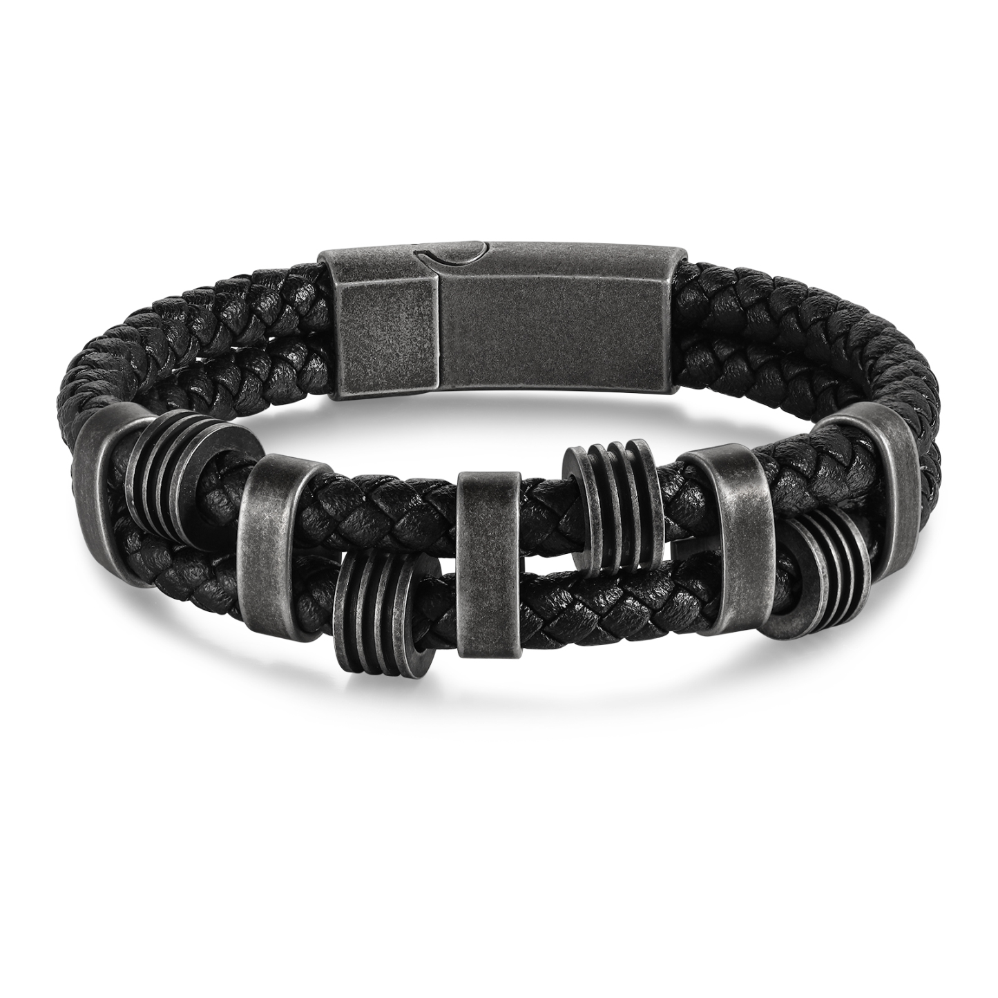 Pulsera de cuero trenzado doble cadena para hombre con 5 nombres personalizados | Jessemade