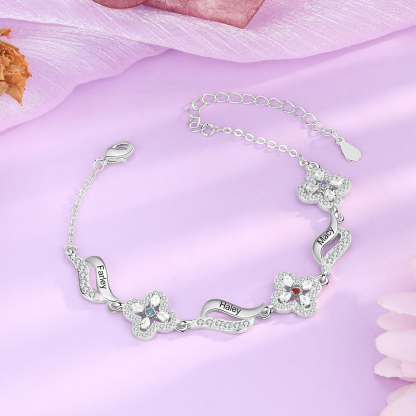 Pulsera de flores con 3 nombres y 3 piedras de nacimiento pulsera personalizada para mujer | Jessemade