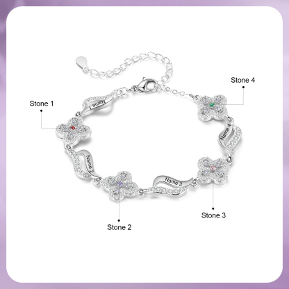 Pulsera de flores con 4 nombres y 4 piedras de nacimiento pulsera personalizada para mujer | Jessemade
