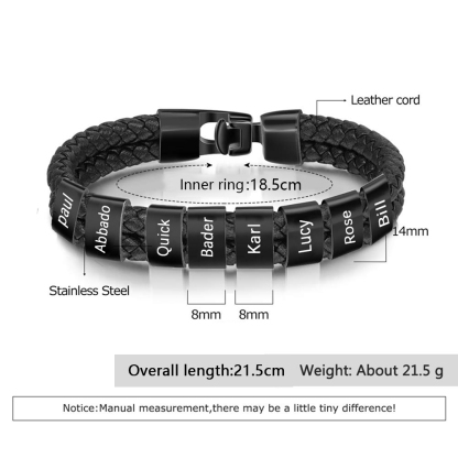 Pulsera para Hombre 1-8 Nombres Personalizados de Cuero Trenzado con Aros Negros | Jessemade
