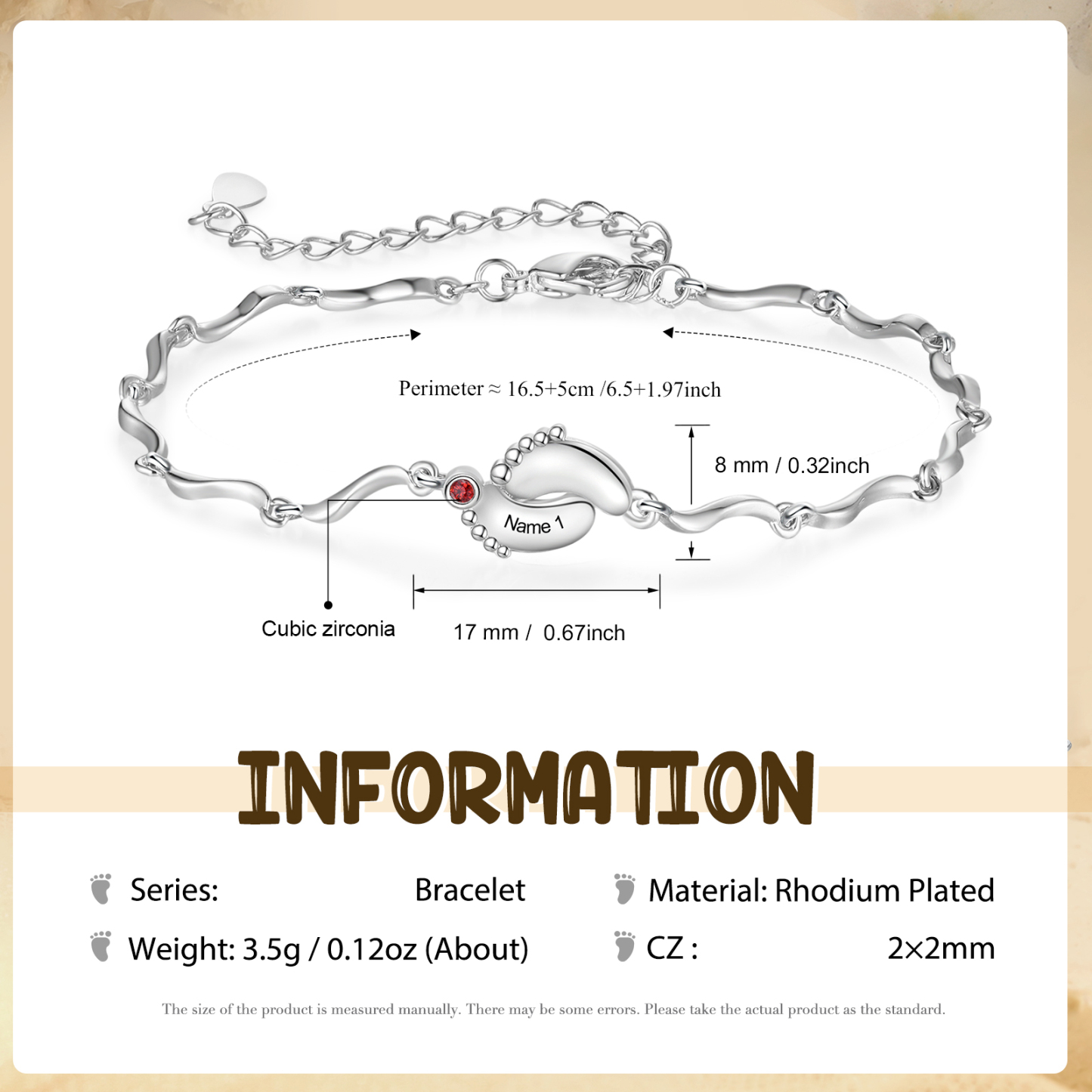 Pulsera de pie de bebé con 1 nombre y 1 piedra de nacimiento pulsera personalizada para mujer | Jessemade