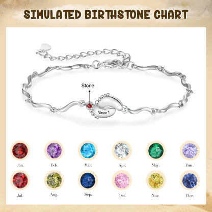 Pulsera de pie de bebé con 1 nombre y 1 piedra de nacimiento pulsera personalizada para mujer | Jessemade