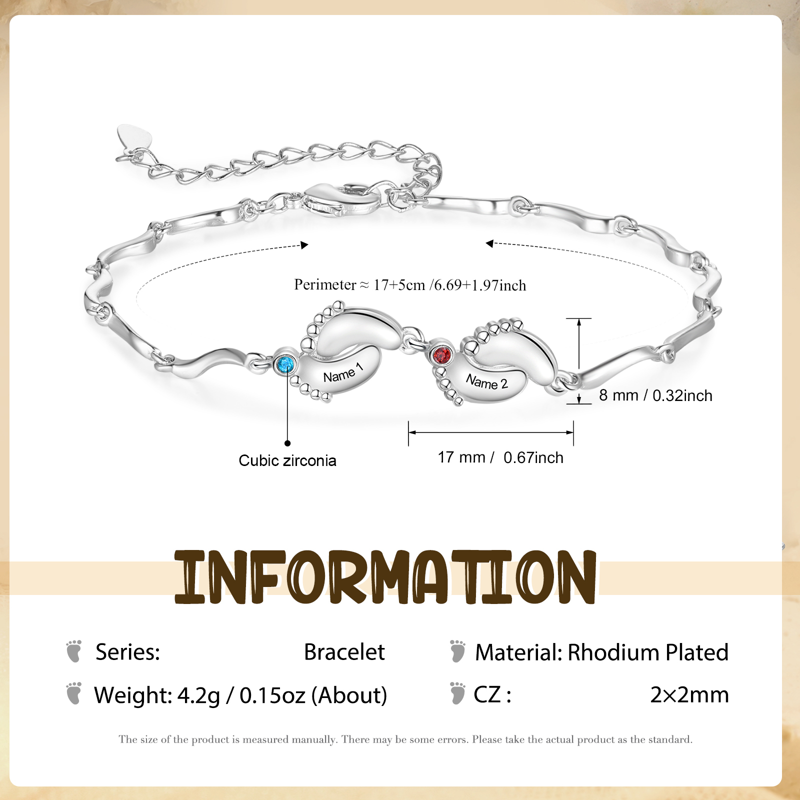 Pulsera de pie de bebé con 2 nombres y 2 piedras de nacimiento pulsera personalizada para mujer | Jessemade