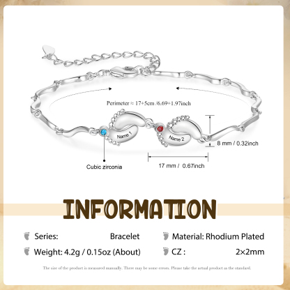 Pulsera de pie de bebé con 2 nombres y 2 piedras de nacimiento pulsera personalizada para mujer | Jessemade