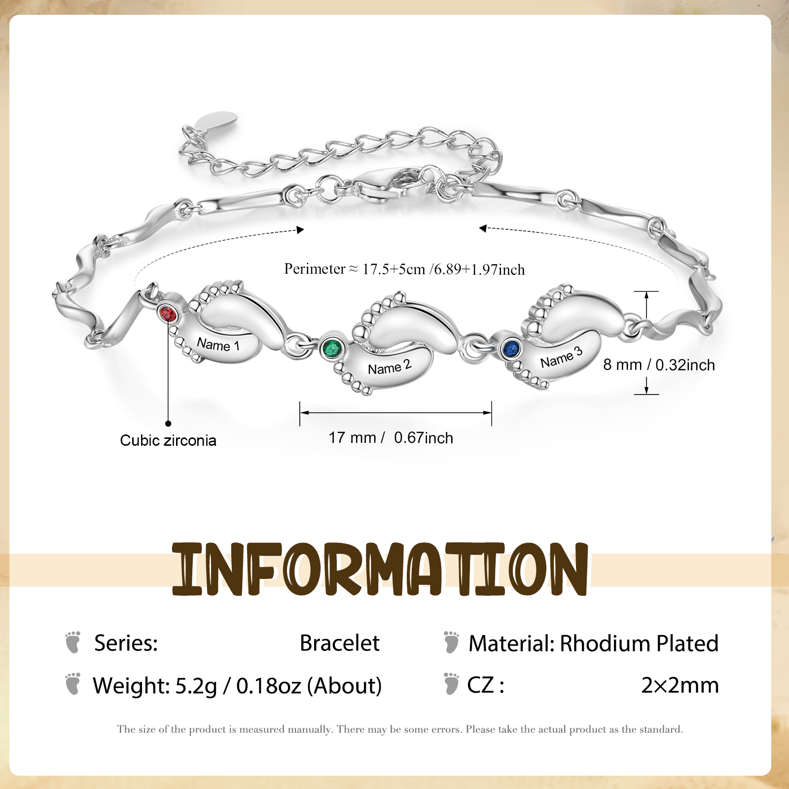 Pulsera de pie de bebé con 3 nombres y 3 piedras de nacimiento pulsera personalizada para mujer | Jessemade