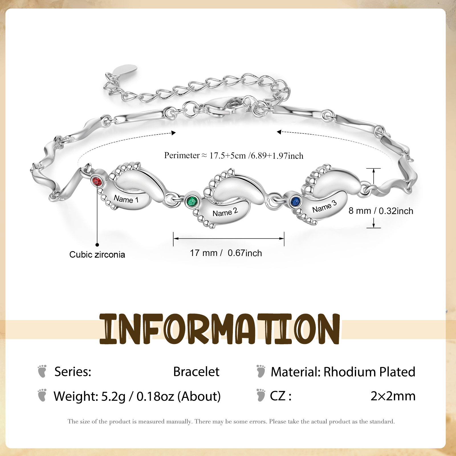 Pulsera de pie de bebé con 3 nombres y 3 piedras de nacimiento pulsera personalizada para mujer | Jessemade