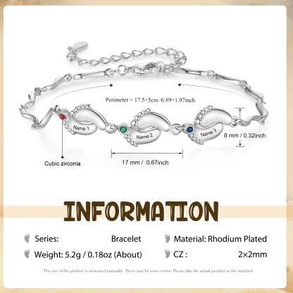 Pulsera de pie de bebé con 3 nombres y 3 piedras de nacimiento pulsera personalizada para mujer | Jessemade