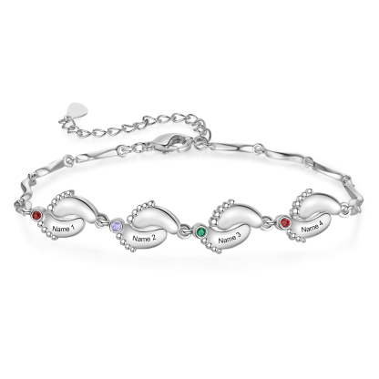Pulsera de pie de bebé con 4 nombres y 4 piedras de nacimiento pulsera personalizada para mujer | Jessemade