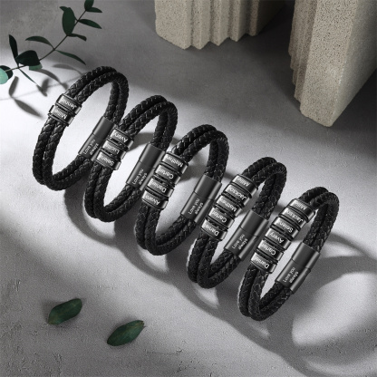 Pulsera de cuero doble cadena para hombre con 2 nombres y 1 texto personalizados | Jessemade