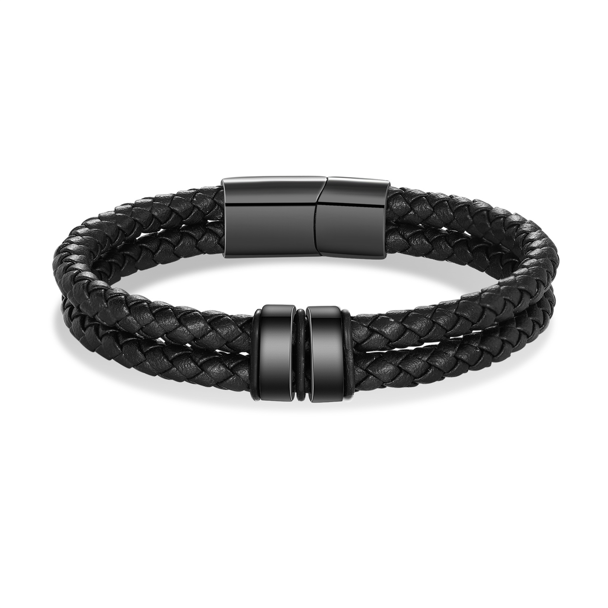 Pulsera de cuero doble cadena para hombre con 2 nombres y 1 texto personalizados | Jessemade