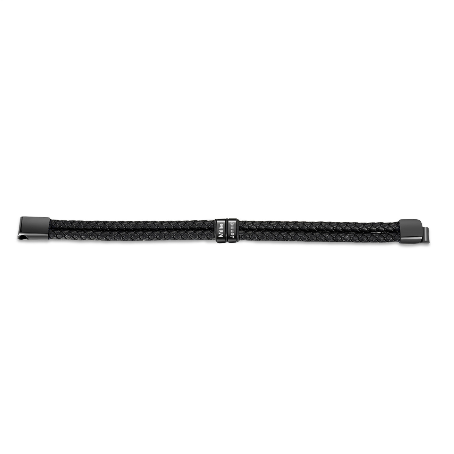 Pulsera de cuero doble cadena para hombre con 2 nombres y 1 texto personalizados | Jessemade