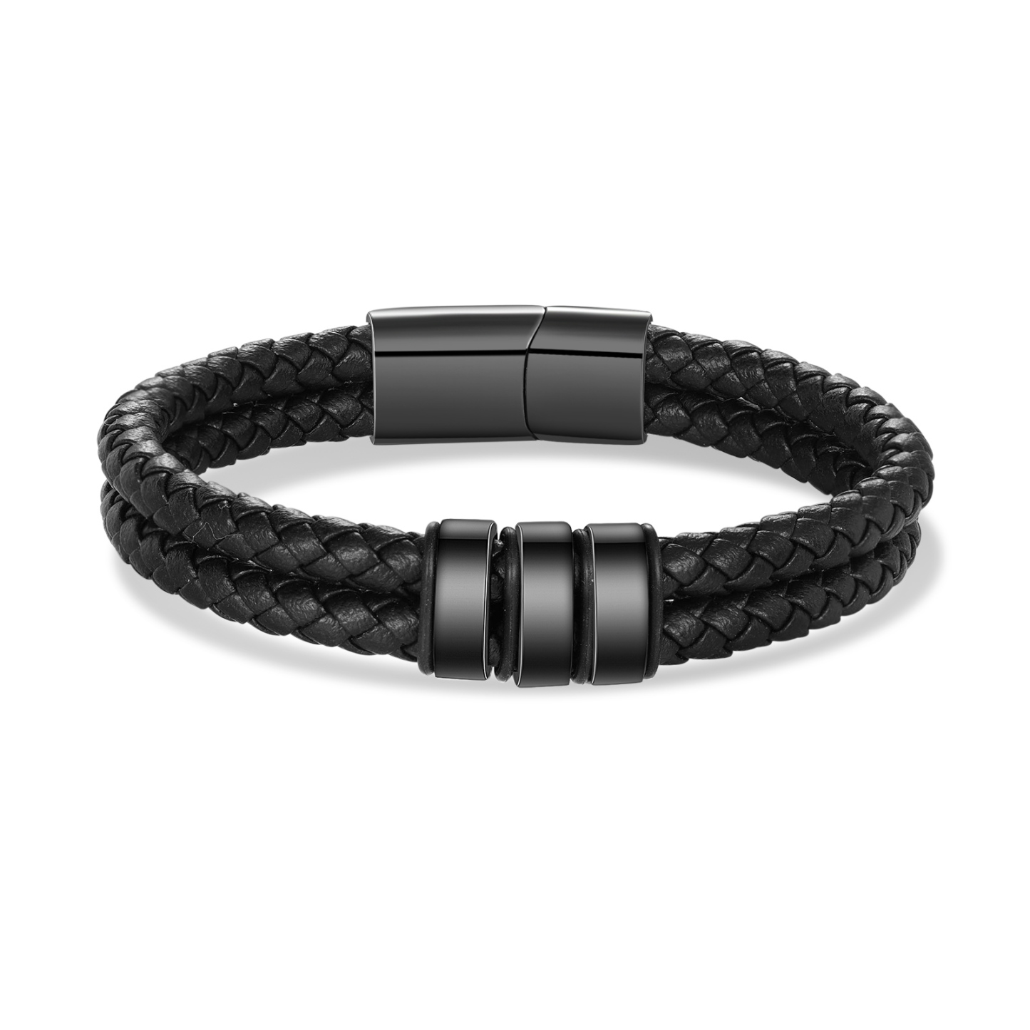 Pulsera de cuero doble cadena para hombre con 3 nombres y 1 texto personalizados | Jessemade