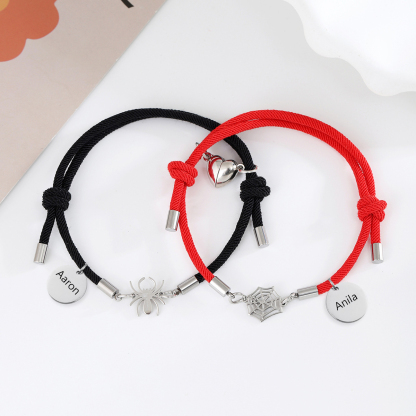 Pulsera de dos piezas de cuerda 2 nombres personalizados para pareja con dije magnético