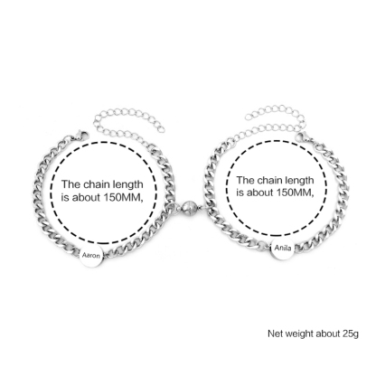 Pulseras de cadena personalizadas con 2 nombres para pareja con dije magnético