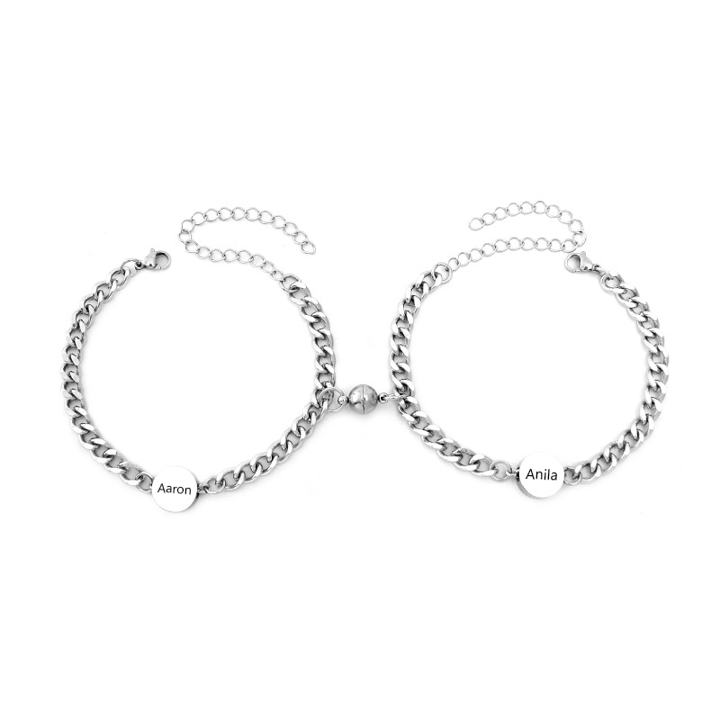 Pulseras de cadena personalizadas con 2 nombres para pareja con dije magnético