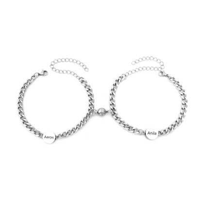 Pulseras de cadena personalizadas con 2 nombres para pareja con dije magnético