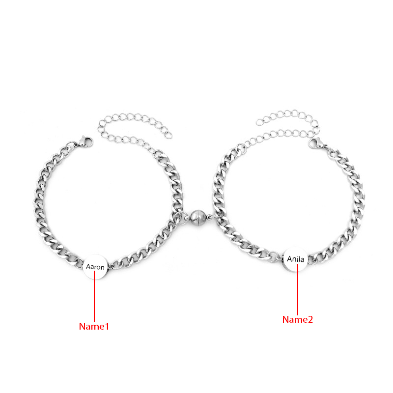 Pulseras de cadena personalizadas con 2 nombres para pareja con dije magnético