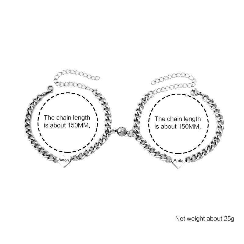 Pulseras de cadena personalizadas con 2 nombres para pareja con dije magnético