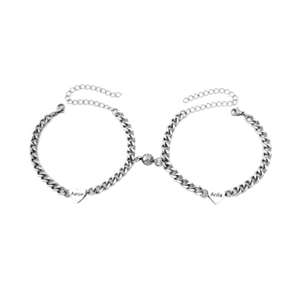 Pulseras de cadena personalizadas con 2 nombres para pareja con dije magnético