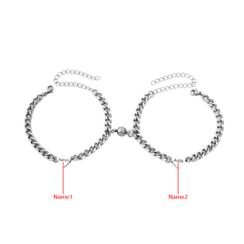 Pulseras de cadena personalizadas con 2 nombres para pareja con dije magnético