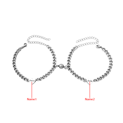 Pulseras de cadena personalizadas con 2 nombres para pareja con dije magnético